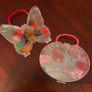 Butterfly and Oval Multi Compartment Clear Plastic Handled Bead Cases
